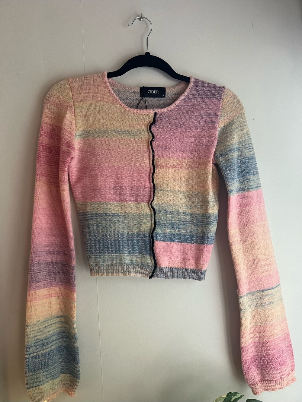 Cider Pastel Striped Cropped Cardigan